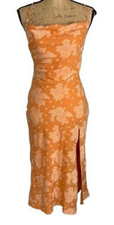 Hello Molly Drinks On Me Midi Dress‎ Orange Floral Jacquard Cowl Neck Size XS Photo 0