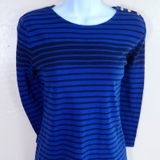 Lauren Ralph Lauren Blue Black Stripe Boat Neck 3/4 Sleeve Shirt‎ Top Womens L Photo 0