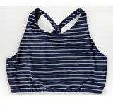 Athleta Blue & White Stripe High Neck Sports Bra Powervita Cutout Racerback XL Photo 0