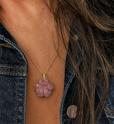 Freida Rothman Vault Hand-Carved Rose Quartz Flower Pendant Brass Based Photo 0
