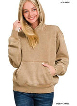 Zenana Outfitters Fleece Acid Wash Kangaroo‎ Pocket Hoodie Photo 0