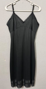 Vintage 90s Black Lace Trim Full Slip Dress S Adjustable Straps Midi Length Photo 0