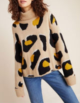 MOTH by anthropologie turtle‎ neck Sweater Animal Print Yellow Black Beige Se Photo 0