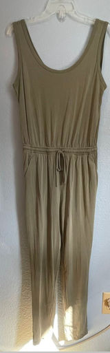 The Nines Olive Green Sleeveless Scoop Neck Drawstring Waist Jumpsuit Photo 0