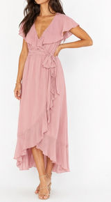 Show Me Your MuMu Jess Chiffon Midi Dress L Dusty Pink Wedding Guest Bridesmaid Photo 0