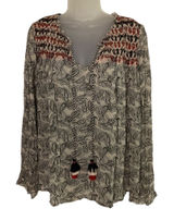 Sundance Paisley Peasant Blouse Smocked Detail & Tassels Womens L boho casual Photo 0