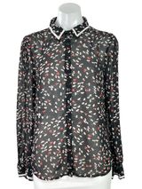 Modcloth Women's Black Floral Long Sleeve Sheer Button Down Shirt Top Size M Photo 0