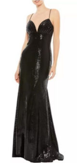 MAC DUGGAL Black Sequined Spaghetti Strap Mermaid Dress Size 4 NWOT Photo 0