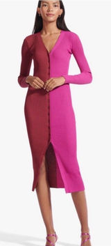 STAUD Shoko Colorblock Ribbed Knit Sweater Dress Fuchsia Bordeaux Midi Size S Photo 0