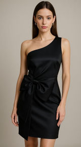 Sachin & Babi Dress Women 10 Black Satin One Shoulder Bow‎ Mini Cocktail Party Photo 0
