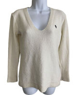 Vintage Abercrombie‎ & Fitch Womens V-Neck Ivory Pullover Small Solid Logo Photo 0