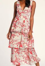Tier Comes The Sun Red Floral Print Midi Dress Photo 0