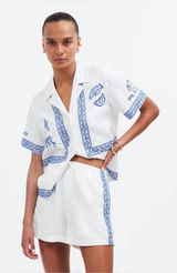 Lisa Says Gah! Linen Madewell Embroidered Button-Front Shirt short sleeve top Photo 0