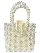 Faux Pearl‎ Beaded Tote Bag S Cream Satin Pouch Handle Bridal Wedding Photo 0
