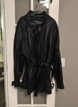 100% Leather Trench Coat Black Size XL Photo 0