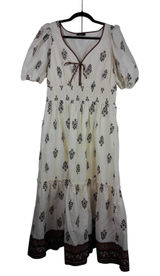 VICI Cream Brown‎ Floral Block Print Tiered Smocked Maxi Dress Size XL NWOT Photo 0