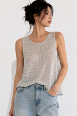Valenti Vintage Crochet Knit Hand-Beaded Sequin White sleeveless Tank Top Size S Photo 0