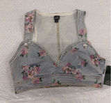 Wild Fable Floral Denim Corset Crop Top Light Wash Purple Pink Small NWT Photo 0