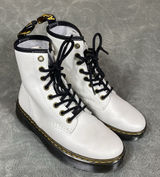 Dr. Martens White Leather Zavala Combat Boots Women 5‎ Lace Bouncing Soles Photo 0