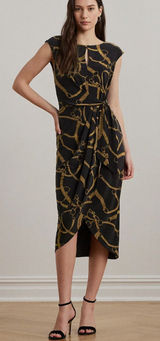 Lauren Ralph Lauren Black Midi Dress with Gold Chain Print Photo 0
