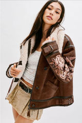 Free People NWT We‎ The Free Andies Embroidered Vegan Leather Moto Jacket Size L Photo 0
