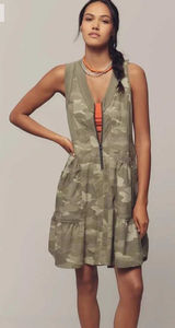 Daily Practice Anthropologie Dress Women S Green Camo Zip Front Mesh Mini Exc Photo 0
