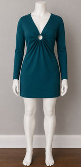 Abercrombie & Fitch Green Long Sleeve Cutout Mini Dress Women's V-Neck Front XL Photo 0