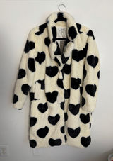 Stoosh by 21 International black & white heart faux fur long coat NWT size M Photo 0