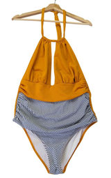 Cupshe Mustard Yellow Striped Halter One Piece Swimsuit XL AB31084M NEW Photo 0