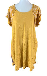 Umgee Mustard Floral Sleeve Dress M Boho Ruffle Hem Cottagecore Style Photo 0