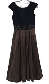 Badgley Mischka Brown Black Beaded‎ Waist Pleated Evening Gown Dress Size 4 Photo 0