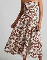 Showpo Evita Midi Dress - Ruched High Split Strapless Dress Photo 0