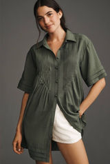 Pilcro Anthropologie Pintuck Tunic Shirt Dress Olive Green Medium Photo 0