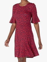 Lark & Ro Red Floral Ruffle Sleeve Fit And Flare‎ Knee Length Dress Sz 0 Photo 0