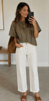 Dries Van Noten Blouse Top Womens 6 Olive Green Cotton Linen Zip Back Darted Photo 0