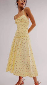 Free people Yellow strawberry pattern Midi Dress Photo 0