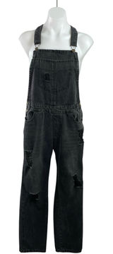 Love Tree Women's Black Washed Distressed Bib Straight Denim Jean Overalls Sz M Photo 0