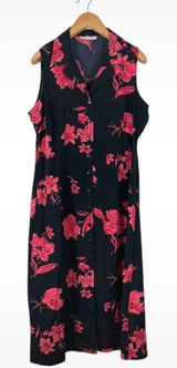 Vintage Y2K Dressbarn Women’s Size 18W Floral Button Front Black Summer Dress Photo 0