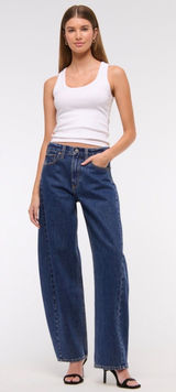 Abercrombie Black Mid-Rise Barrel Jean Photo 0