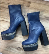 GUESS Sz 9M Caballa Platform Block Heel Dress Boot Blue GoGo Ecclectic Funky Y2K Photo 0