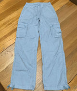 American Eagle Baggy Jogger Cargo Pants Women 0 Blue Gray Stretch Wide Leg Y2K Photo 0