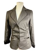 Maurices Dark Charcoal Grey Herringbone Blazer Jacket Ruched Waist Lace Accent Size M Photo 0