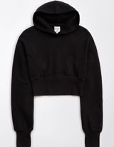 OFFLINE by Aerie Throwback Cropped Hoodie Black Cotton Blend‎ Sweatshirt Medium Photo 0