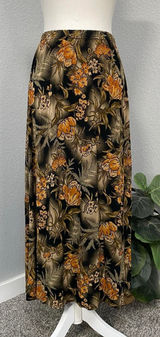 Coldwater Creek Black Midi Orange Brown Floral Skirt Dark Grunge Cottagecore Photo 0