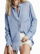 Free People Thats a Wrap Shirt in Chambray Combo Blue Photo 0