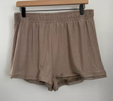 Beyond Yoga Large Elastic Waist Shorts Tan Beige Spacedye Relaxed Minimal Photo 0