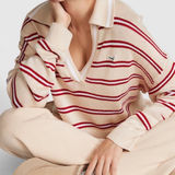 Pink Cambridge Knit Polo Oversized Cropped Sweater large‎ preppy coastal resort Photo 0