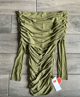 Cider Olive Green Ruched Off-Shoulder Long Sleeve Top Photo 0