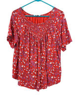 Lucky Brand Size Large Short Sleeve Shirt Top Blouse Red Floral Loose Fit Flowy‎ Photo 0