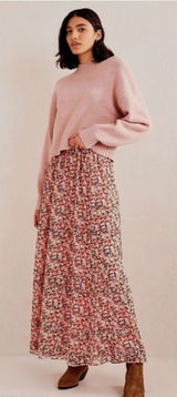 Boden Ruffle Crinkle Maxi Skirt in a beautiful pink floral print size 12 $159 Photo 0
